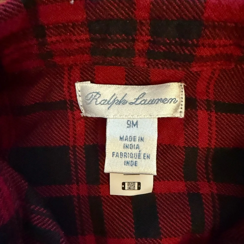 Ralph Lauren Baby Red Black Plaid Outfit Set Top & Bloomers Size 9M